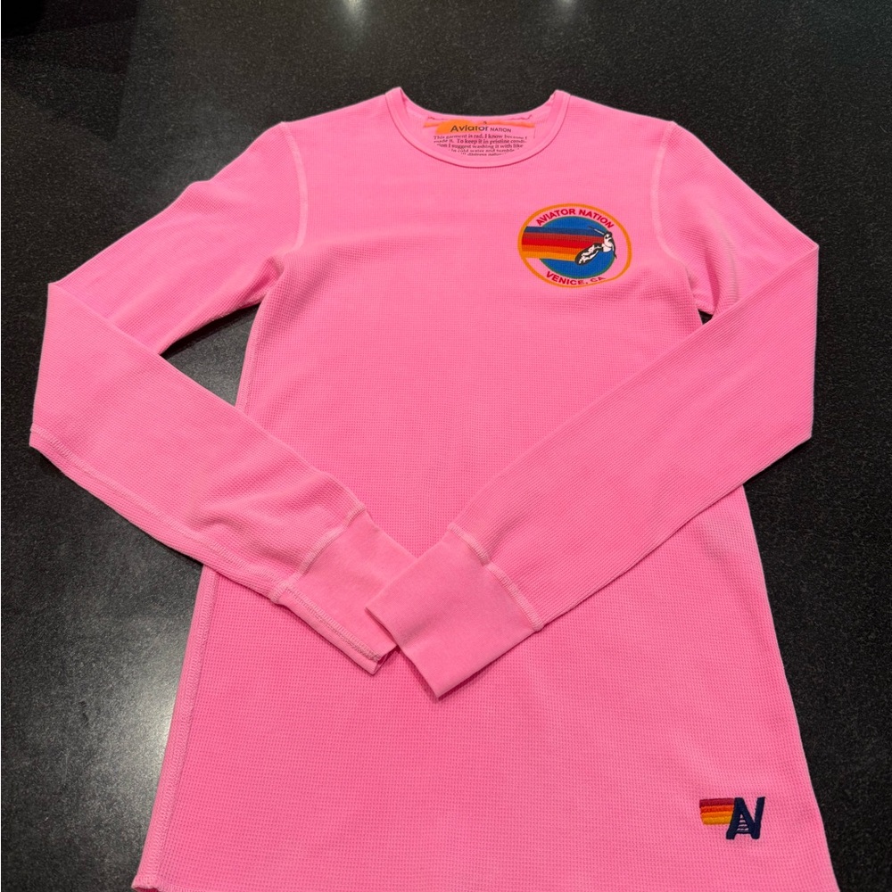 Aviator Nation Pink Waffle Knit Top